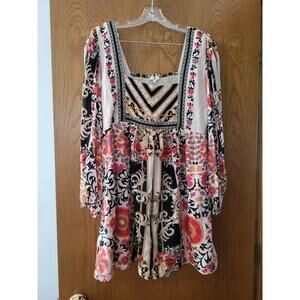 Anthropologie Nikasha Floral Mini Dress Puff Sleeve Baroque Beaded Large EUC